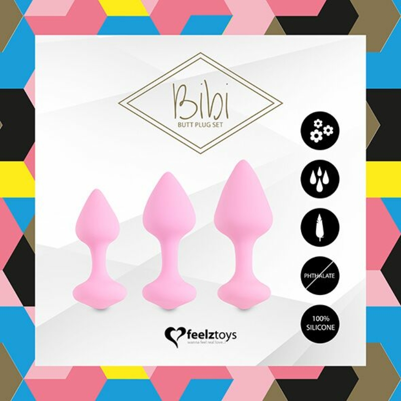 Набор силиконовых анальных пробок FeelzToys - Bibi Butt Plug Set 3 pcs Pink, фото №4