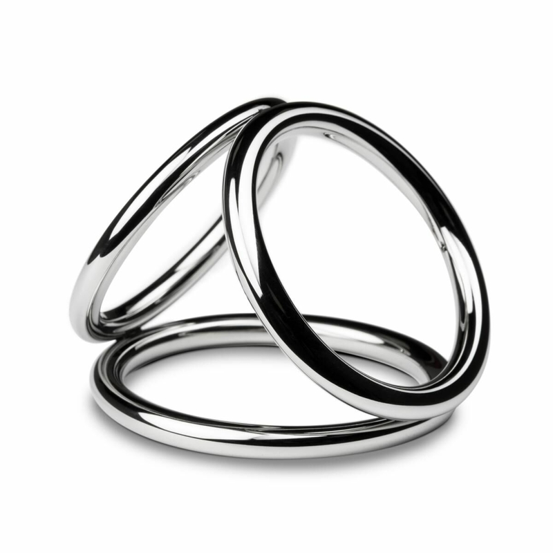 Тройное эрекционное кольцо Sinner Gear Unbendable — Triad Chamber Metal Cock and Ball Ring — Large, фото №2