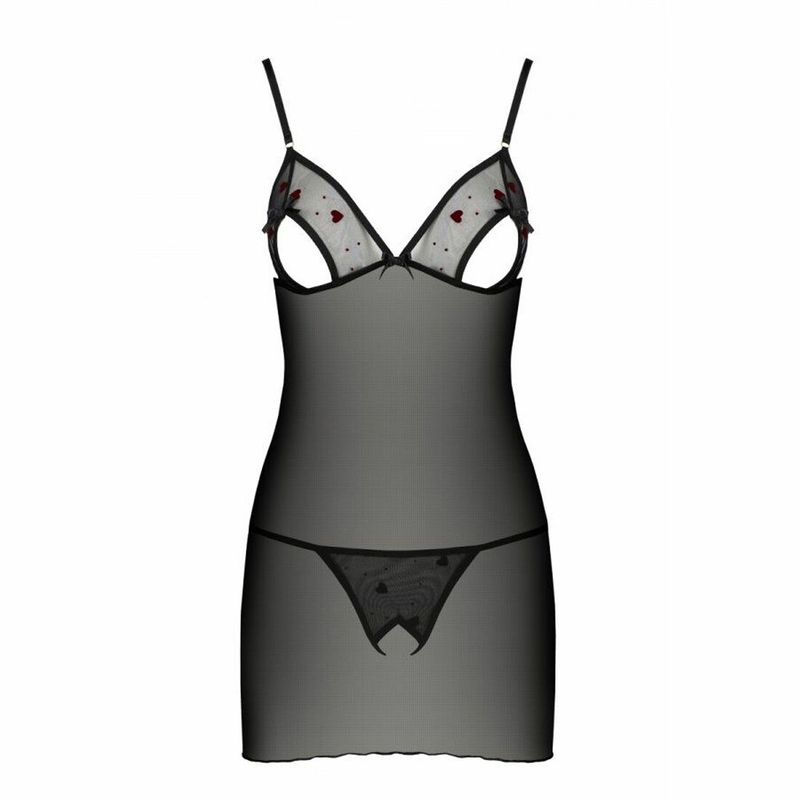 Сорочка с вырезами на груди, стринги Passion LOVELIA CHEMISE L/XL, black, numer zdjęcia 6
