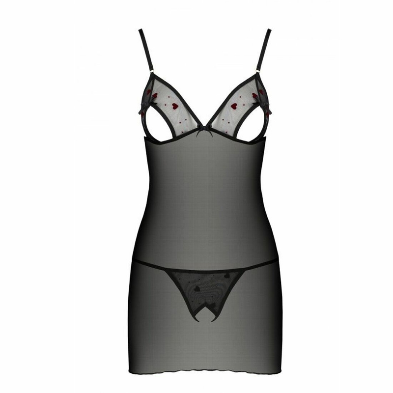 Сорочка с вырезами на груди, стринги Passion LOVELIA CHEMISE S/M, black, фото №6