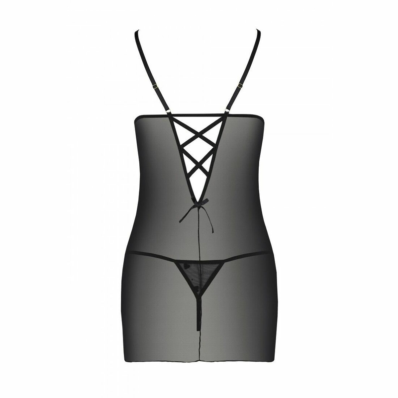 Сорочка с вырезами на груди, стринги Passion LOVELIA CHEMISE XXL/XXXL, black, photo number 7