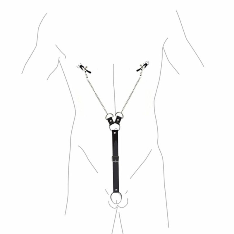 Зажимы для сосков с фиксацией на пенисе Art of Sex – Nipple Clamps for Men, экокожа, фото №4