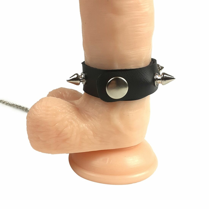 Кольцо для пениса Penis Ring с шипами и поводком, натуральная кожа, фото №6