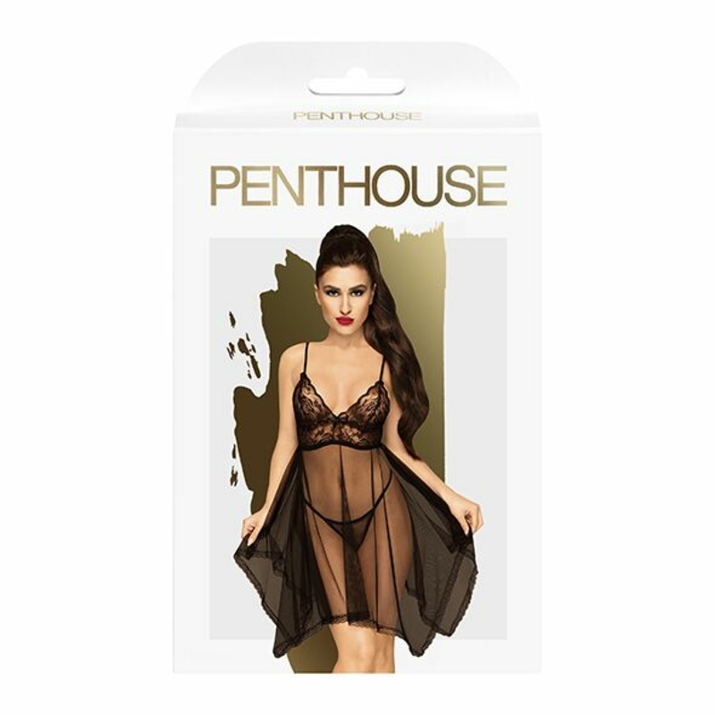 Бэби-долл с ажурным браллетом и ассиметричным подолом Penthouse - Naughty Doll Black L/XL, фото №4