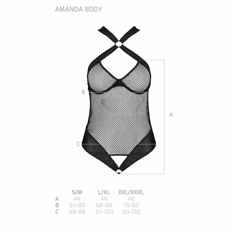 Сетчатый боди с халтером Passion Amanda Body L/XL, black, photo number 6
