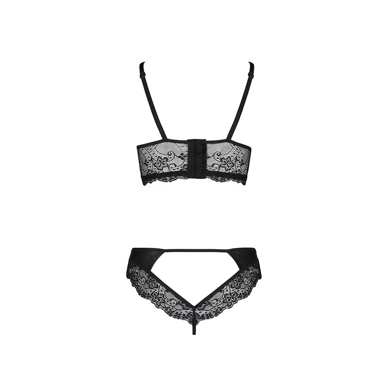 Комплект из эко-кожи с кружевом Passion LOONA SET XXL/XXXL, black, бра и трусики, numer zdjęcia 7