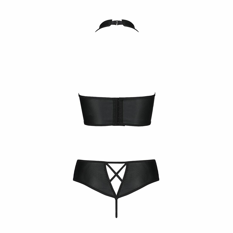 Комплект из эко-кожи Passion NANACY BIKINI L/XL, black, бра и трусики с имитацией шнуровки, numer zdjęcia 7