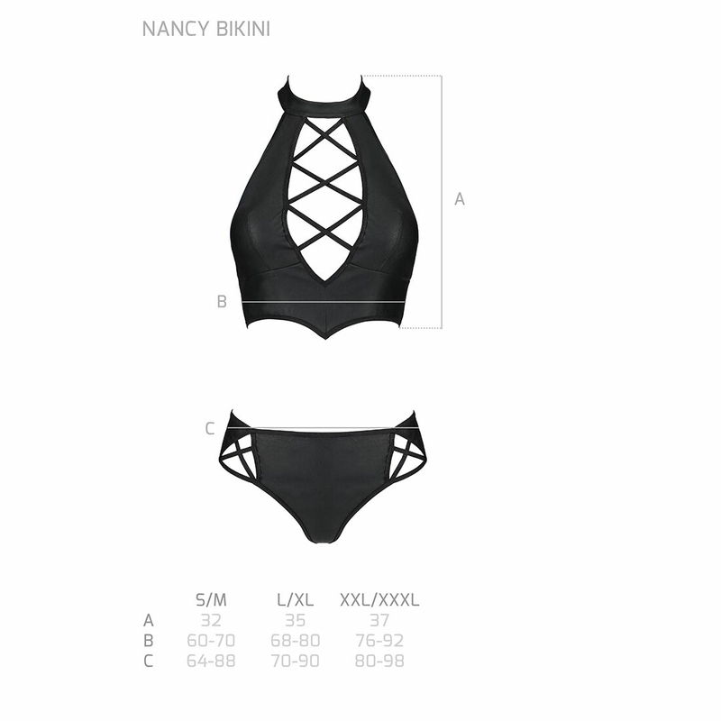 Комплект из эко-кожи Passion NANACY BIKINI S/M, black, бра и трусики с имитацией шнуровки, numer zdjęcia 8