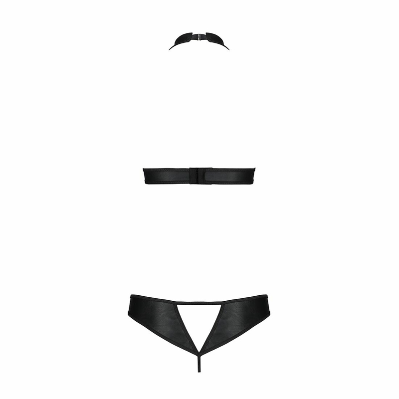 Комплект, открытый топ и трусики из эко-кожи с люверсами Passion MALWIA SET with Open Bra S/M, black, photo number 5