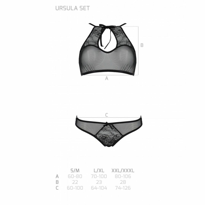Комплект: бра, трусики с ажурным декором и открытым шагом Passion URSULA SET L/XL, black, фото №6