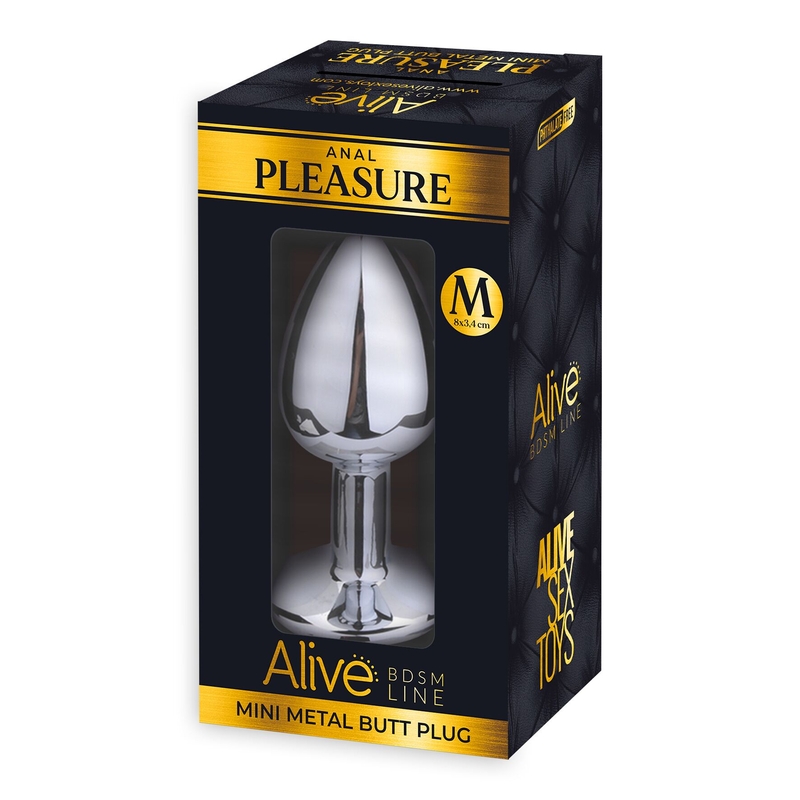 Металлическая анальная пробка с кристаллом Alive Mini Metal Butt Plug White M, numer zdjęcia 3