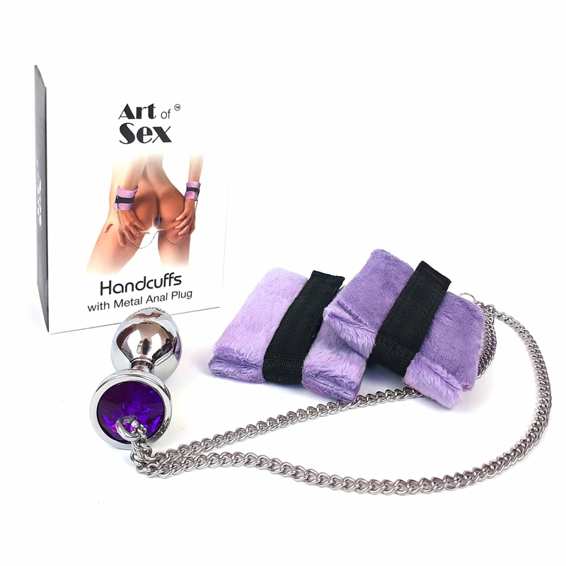 Наручники с металлической анальной пробкой Art of Sex Handcuffs with Metal Anal Plug size M Purple, photo number 2