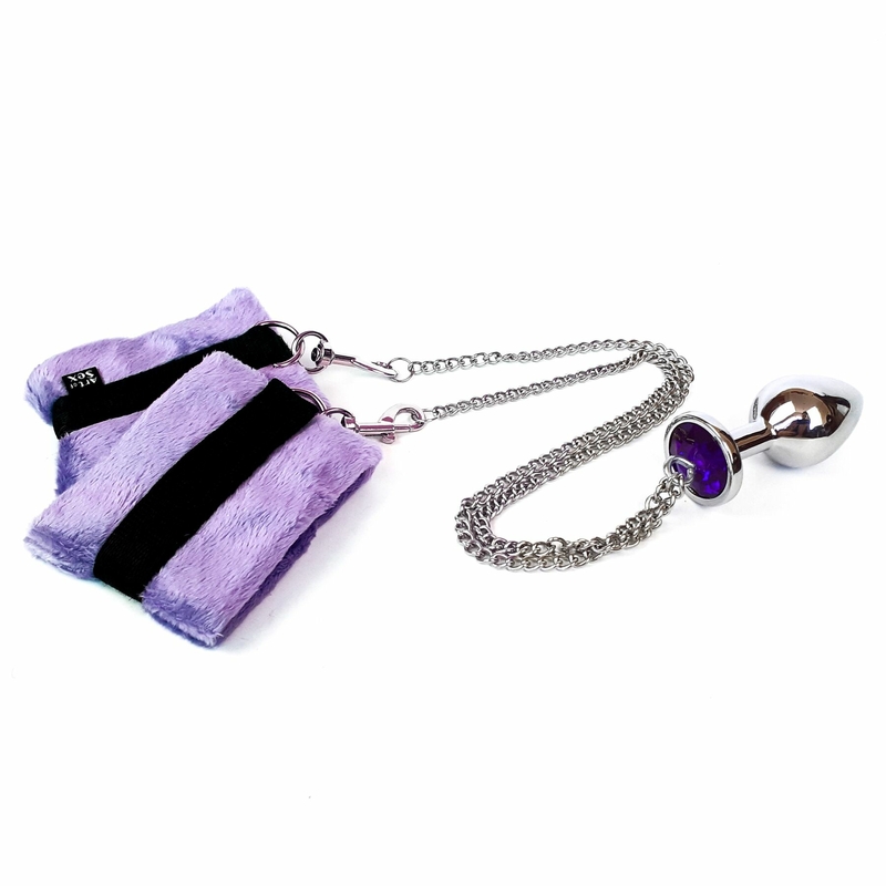 Наручники с металлической анальной пробкой Art of Sex Handcuffs with Metal Anal Plug size M Purple, photo number 3