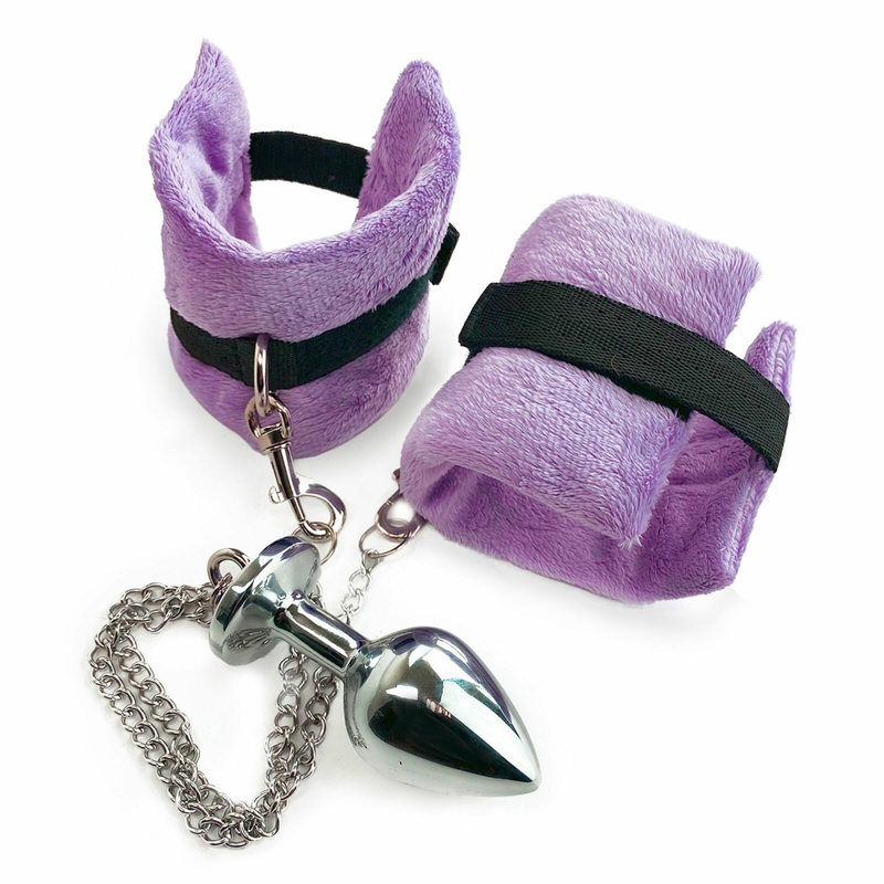 Наручники с металлической анальной пробкой Art of Sex Handcuffs with Metal Anal Plug size M Purple, photo number 7