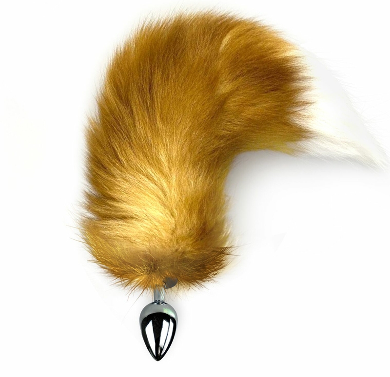 Металлическая анальная пробка с хвостом из натурального меха Art of Sex  size M Red fox, фото №2