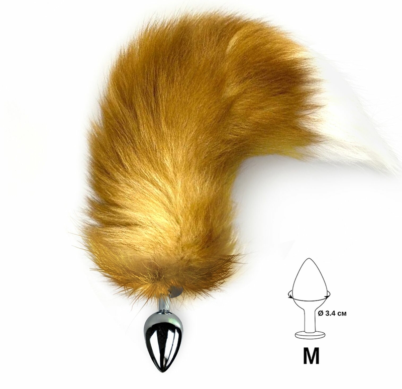Металлическая анальная пробка с хвостом из натурального меха Art of Sex  size M Red fox, фото №3