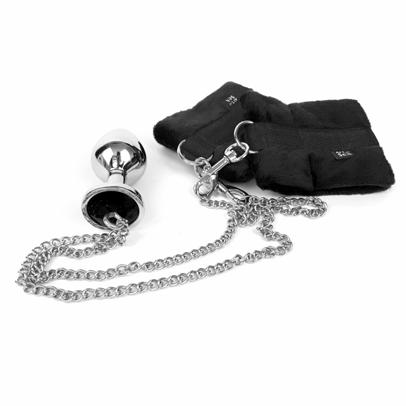 Наручники с металлической анальной пробкой Art of Sex Handcuffs with Metal Anal Plug  size M Black, photo number 3