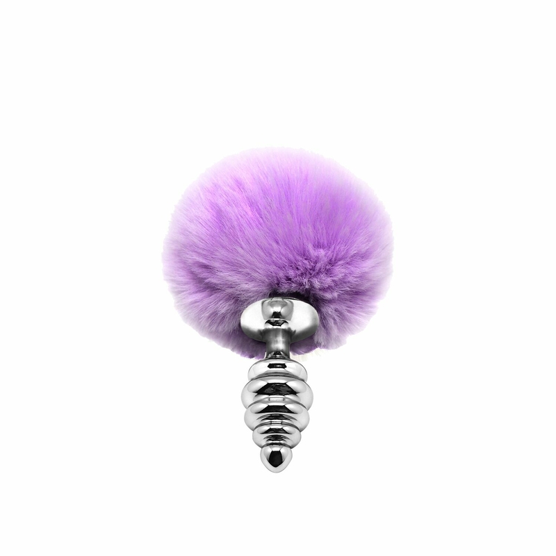 Металлическая анальная пробка Кроличий хвостик Alive Fluffy Twist Plug S Purple, диаметр 2,9 см, фото №2