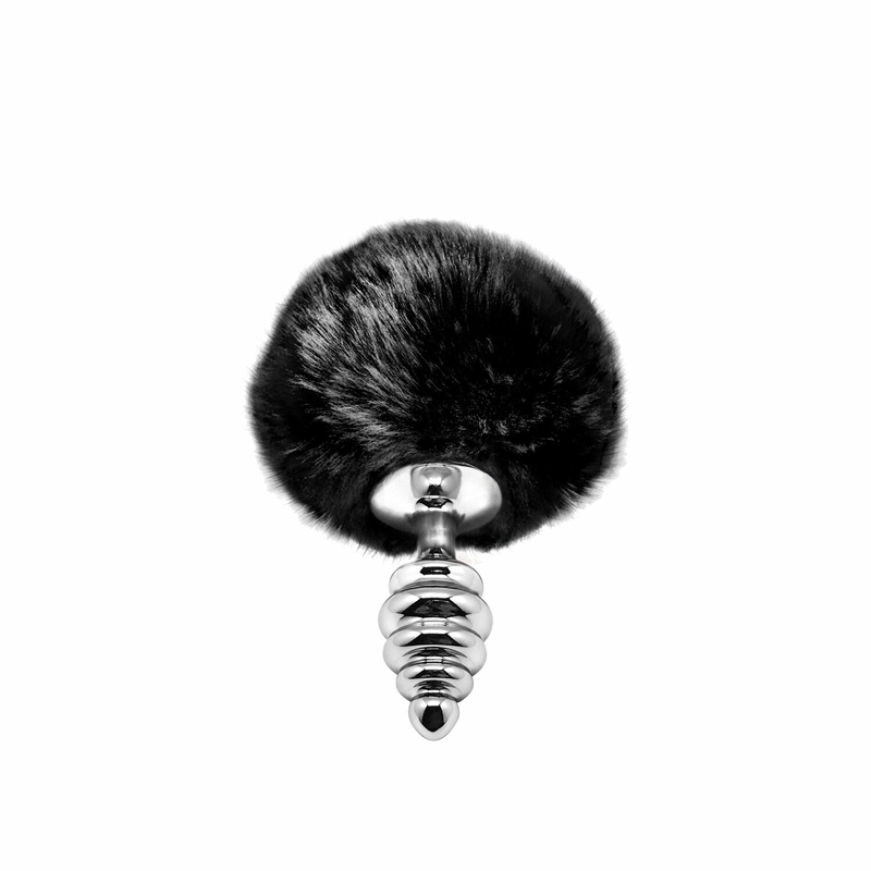 Металлическая анальная пробка Кроличий хвостик Alive Fluffy Twist Plug S Black, диаметр 2,9 см, фото №2