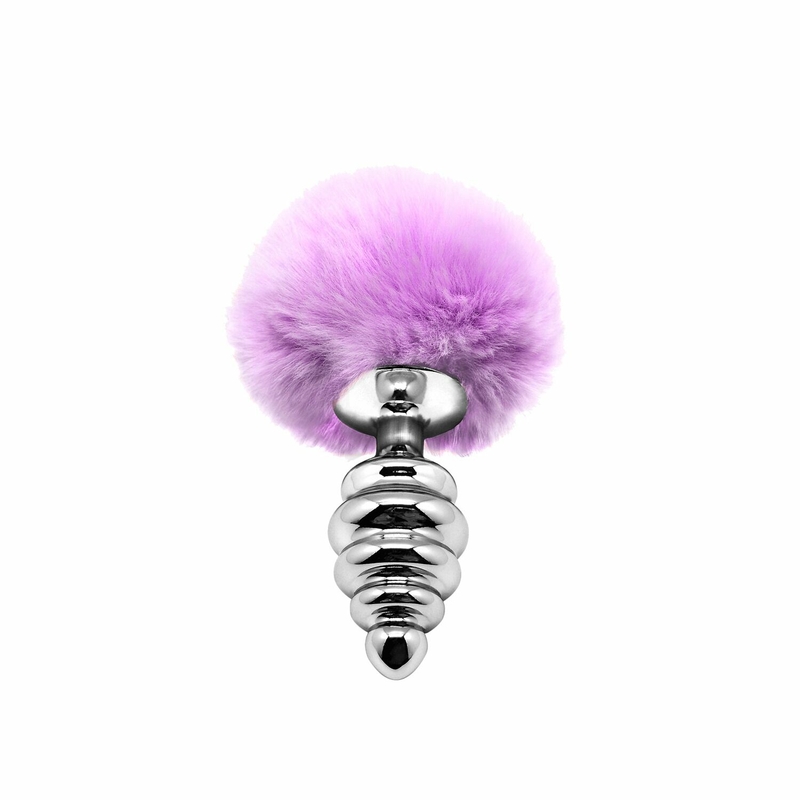 Металлическая анальная пробка Кроличий хвостик Alive Fluffy Twist Plug M Purple, диаметр 3,4 см, фото №2