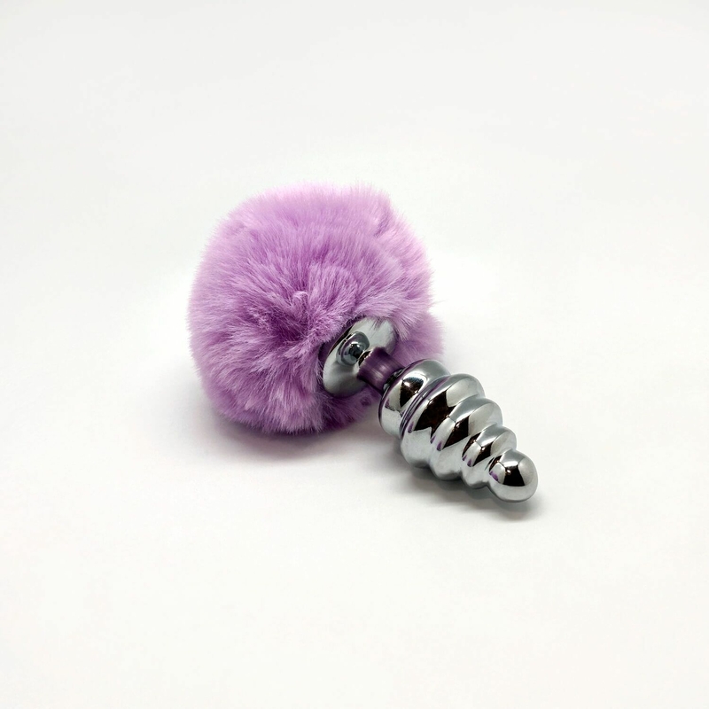 Металлическая анальная пробка Кроличий хвостик Alive Fluffy Twist Plug M Purple, диаметр 3,4 см, numer zdjęcia 3