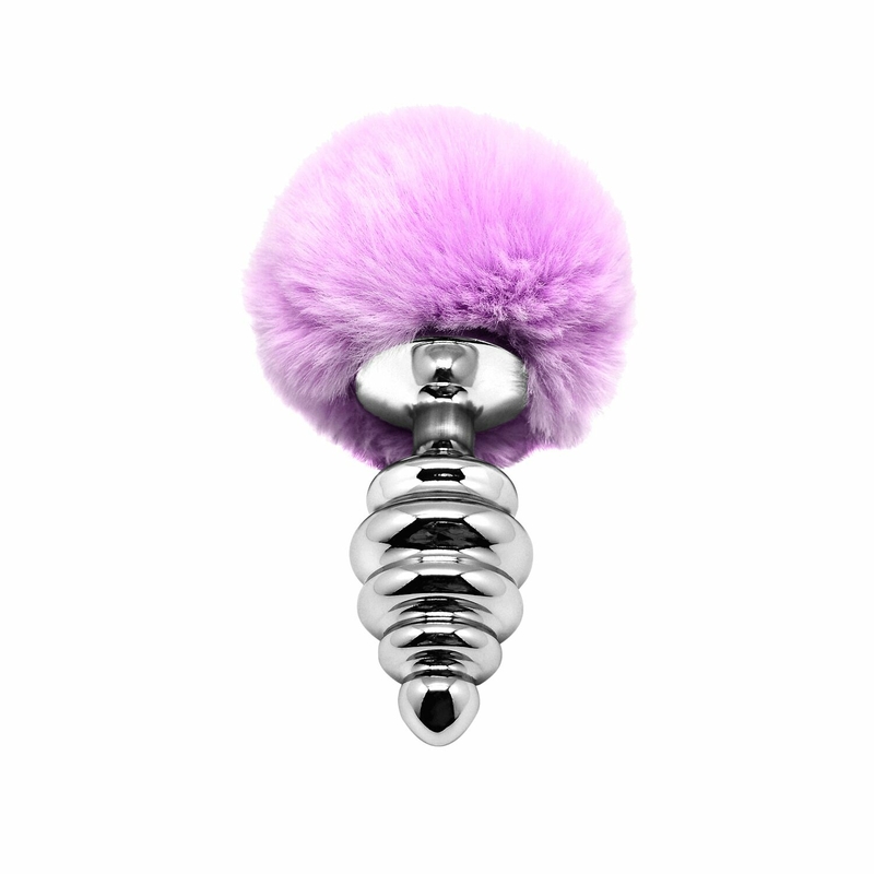 Металлическая анальная пробка Кроличий хвостик Alive Fluffy Twist Plug L Purple, диаметр 3,8 см, фото №2