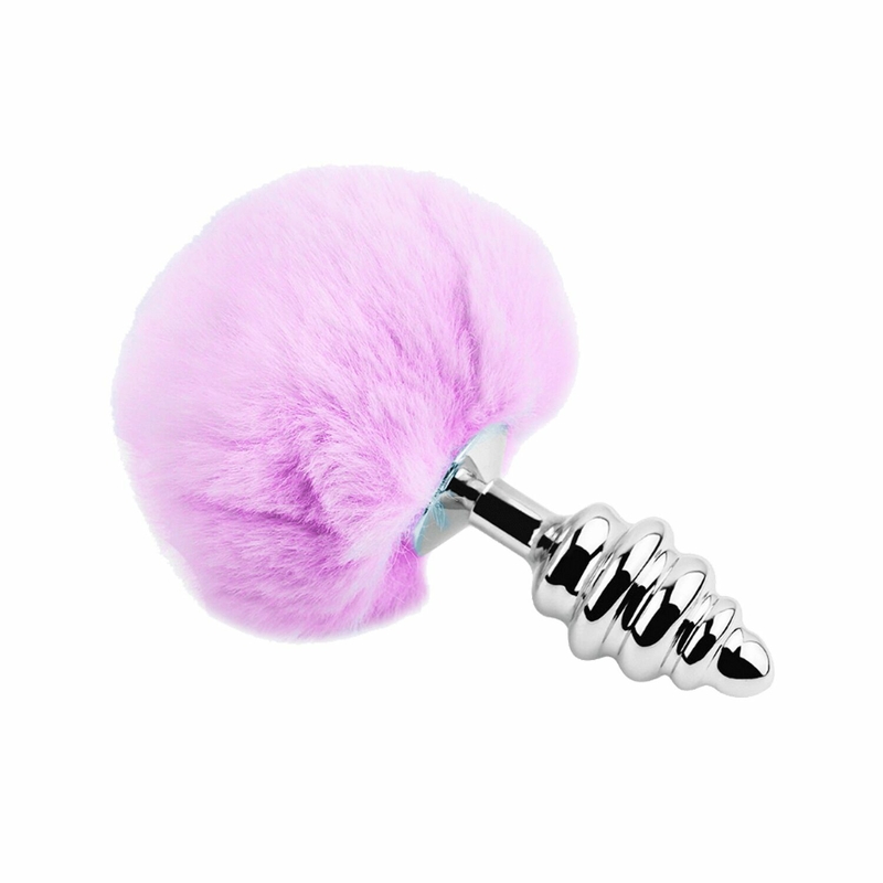 Металлическая анальная пробка Кроличий хвостик Alive Fluffy Twist Plug L Purple, диаметр 3,8 см, фото №3