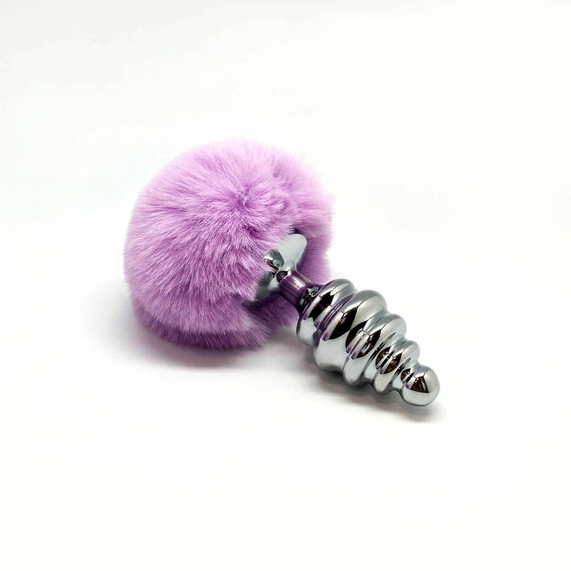 Металлическая анальная пробка Кроличий хвостик Alive Fluffy Twist Plug L Purple, диаметр 3,8 см, фото №4