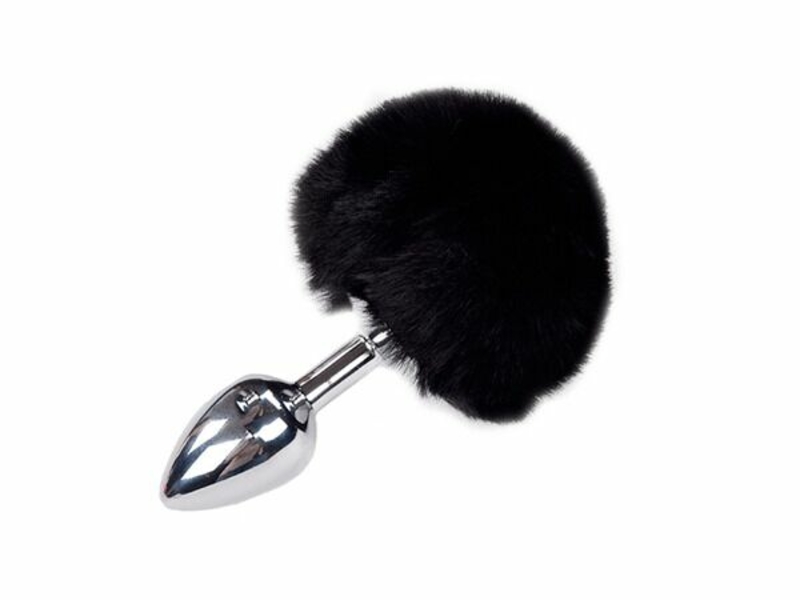 Металлическая анальная пробка Кроличий хвостик Alive Fluffy Plug S Black, диаметр 2,8 см, фото №2