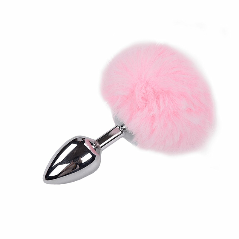 Металлическая анальная пробка Кроличий хвостик Alive Fluffy Plug M Pink, диаметр 3,4 см, фото №2