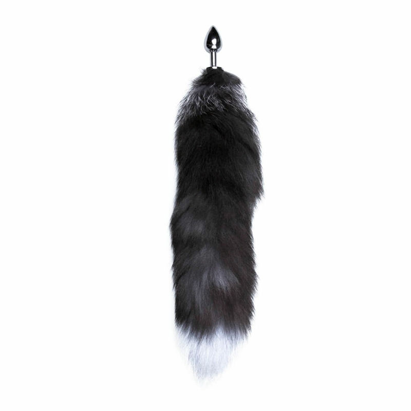 Металлическая анальная пробка Лисий хвост Alive Black And White Fox Tail S, диаметр 2,9 см, фото №3