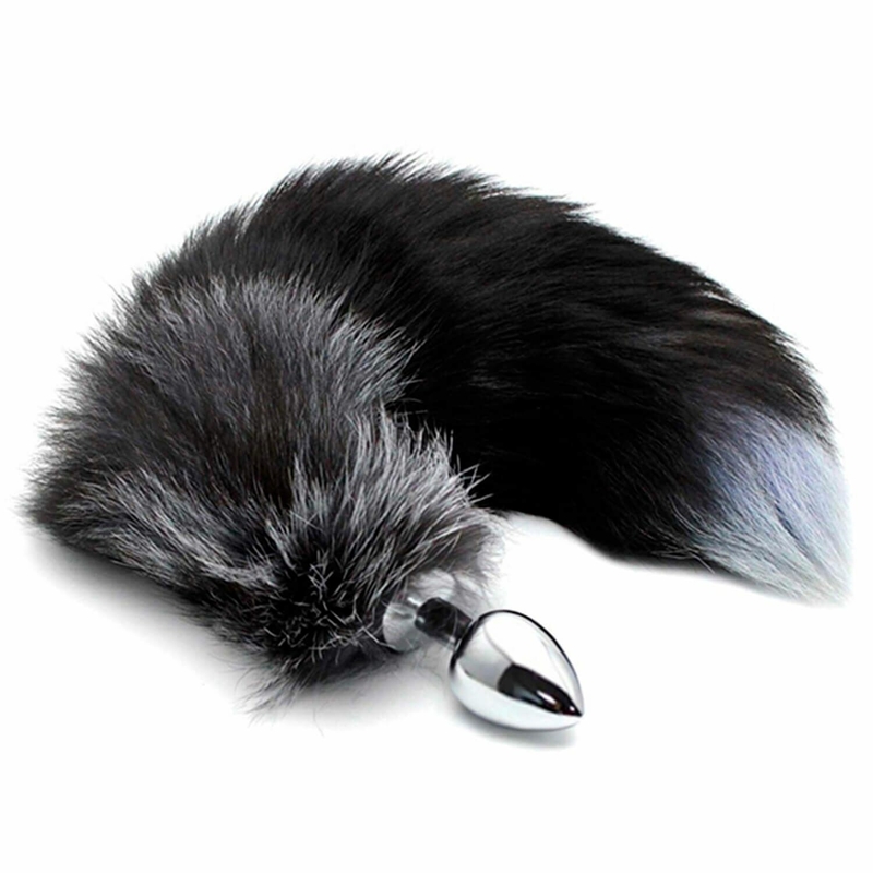 Металлическая анальная пробка Лисий хвост Alive Black And White Fox Tail M, диаметр 3,4 см, фото №2