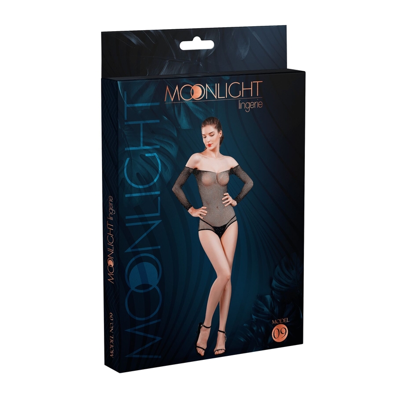 Сетчатое боди со стразами Moonlight Model 09 XS-L Black (мятая упаковка!!!), numer zdjęcia 5