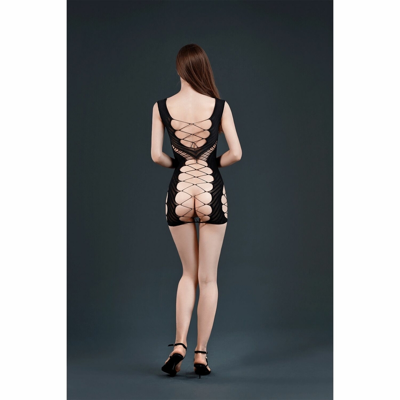 Откровенное мини-платье Moonlight Model 18 XS-L Black, со вставками из крупной сетки, numer zdjęcia 3