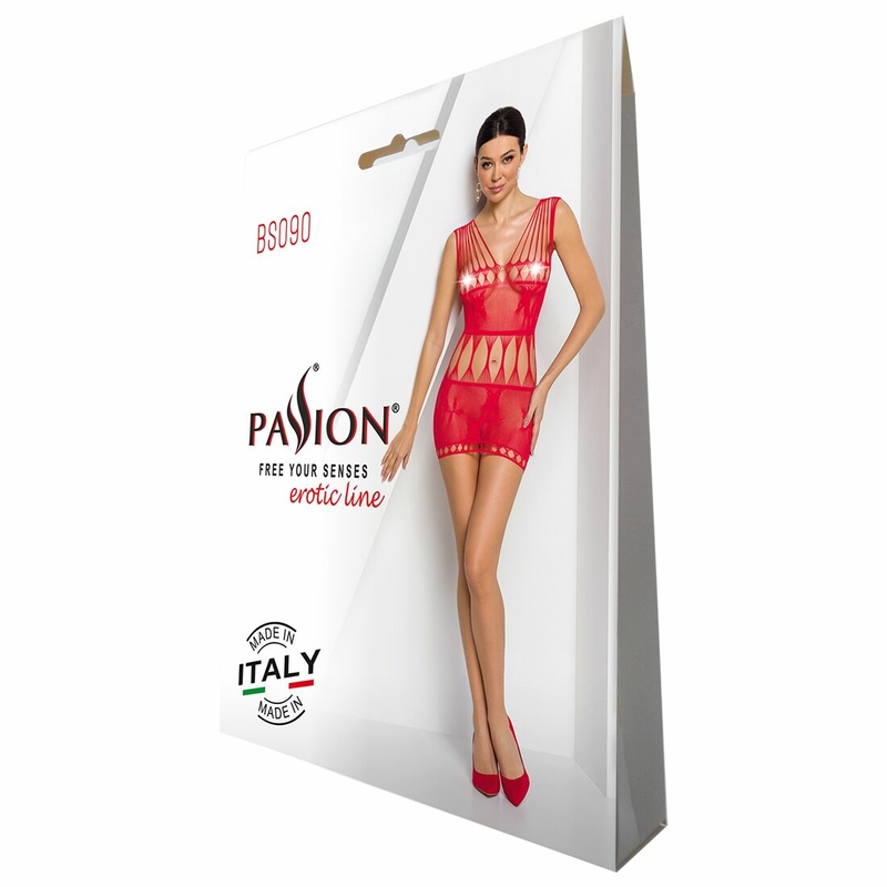 Бодистокинг мини-платье с бабочками Passion BS090 One Size red, numer zdjęcia 7