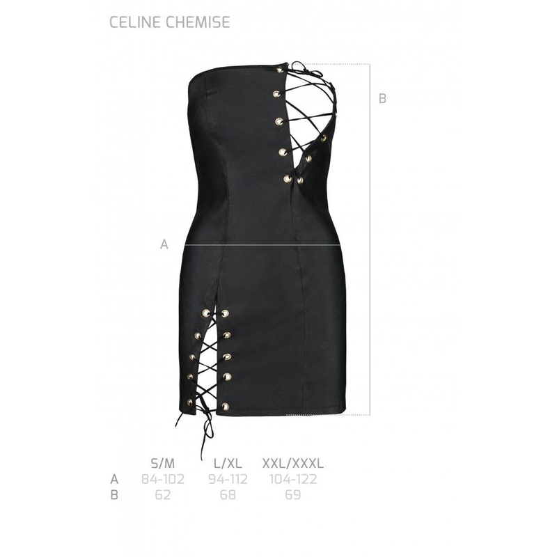 Мини-платье из экокожи Passion CELINE CHEMISE S/M, black, шнуровка, трусики в комплекте, photo number 8