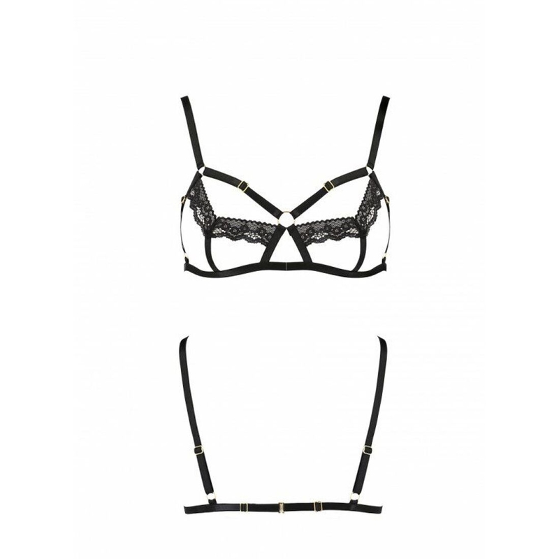 Бюстгальтер-стрепы с кружевом Passion Exclusive SOLON BRA XXL/XXXL, black, трусики в комплекте, фото №6