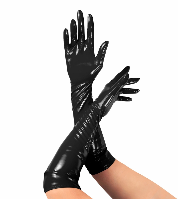 Глянцевые виниловые перчатки Art of Sex - Lora, размер S, цвет Черный, фото №2