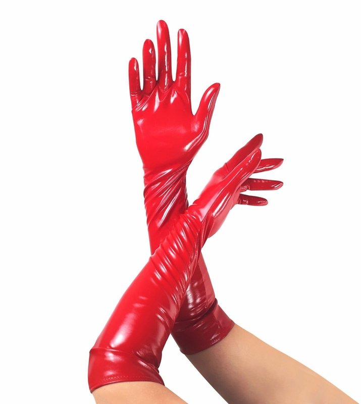 Глянцевые виниловые перчатки Art of Sex - Lora, размер М, цвет Красный, фото №2