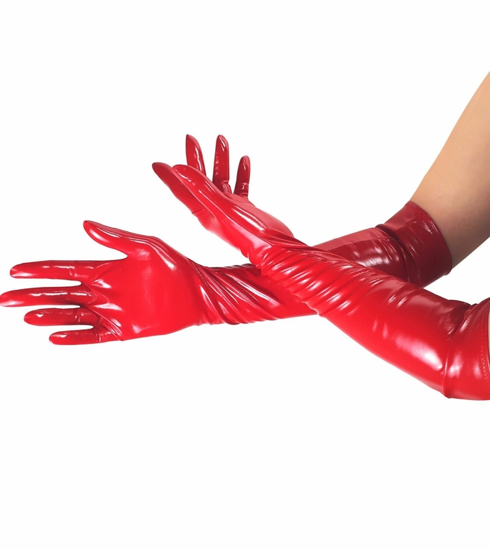 Глянцевые виниловые перчатки Art of Sex - Lora, размер М, цвет Красный, numer zdjęcia 4