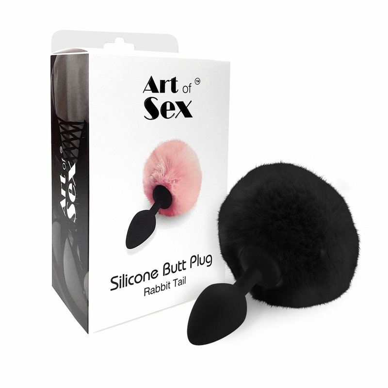 Силиконовая анальная пробка М Art of Sex - Silicone Bunny Tails Butt plug Black, диаметр 3,5 см, фото №4