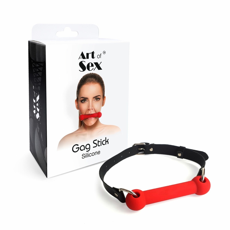 Кляп-палка на ремнях Art of Sex – Gag Stick Silicon, красный, натуральная кожа, фото №5