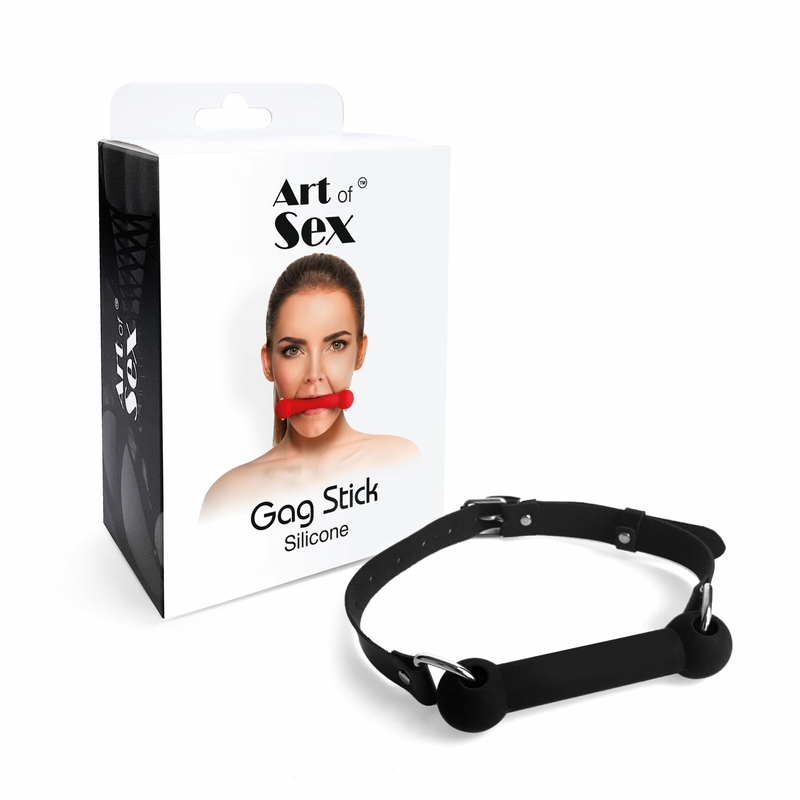 Кляп-палка на ремнях Art of Sex – Gag Stick Silicon, черный, натуральная кожа, фото №5