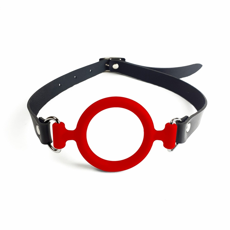 Кляп-расширитель силиконовое кольцо Art of Sex – Gag ring, красный, натуральная кожа, фото №3