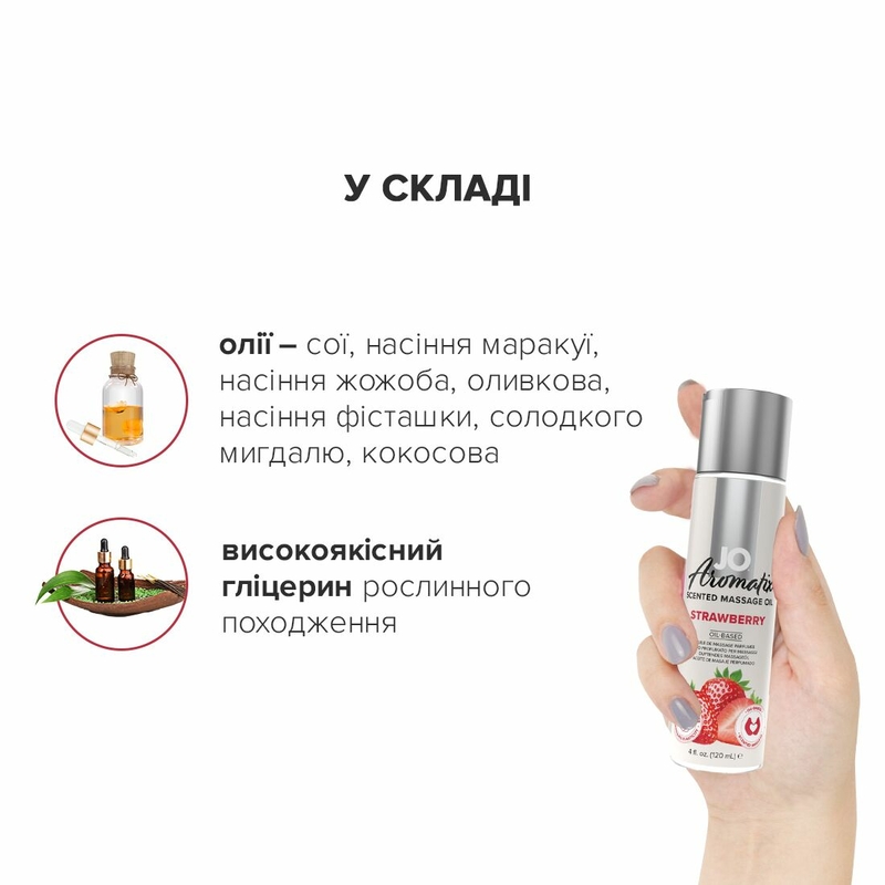 Натуральное массажное масло JO Aromatix Massage Oil Strawberry 120 мл, фото №5