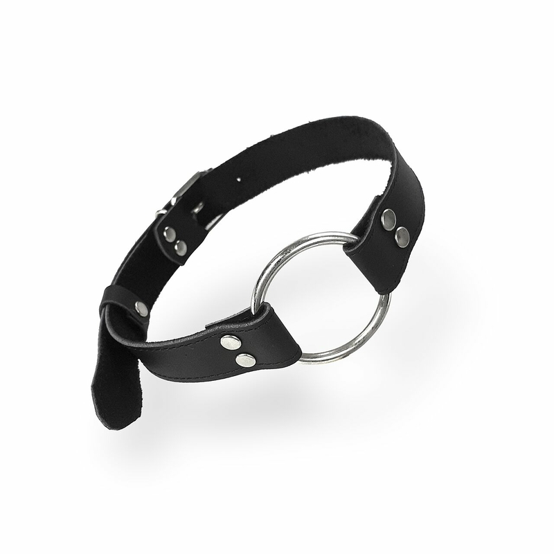 Кляп металлическое кольцо на ремнях Art of Sex – Gag Ring Metal, черный, натуральная кожа, фото №3