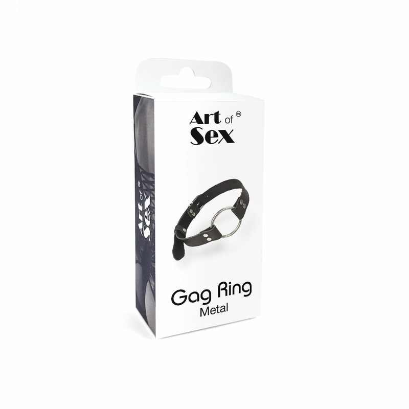 Кляп металлическое кольцо на ремнях Art of Sex – Gag Ring Metal, черный, натуральная кожа, фото №5