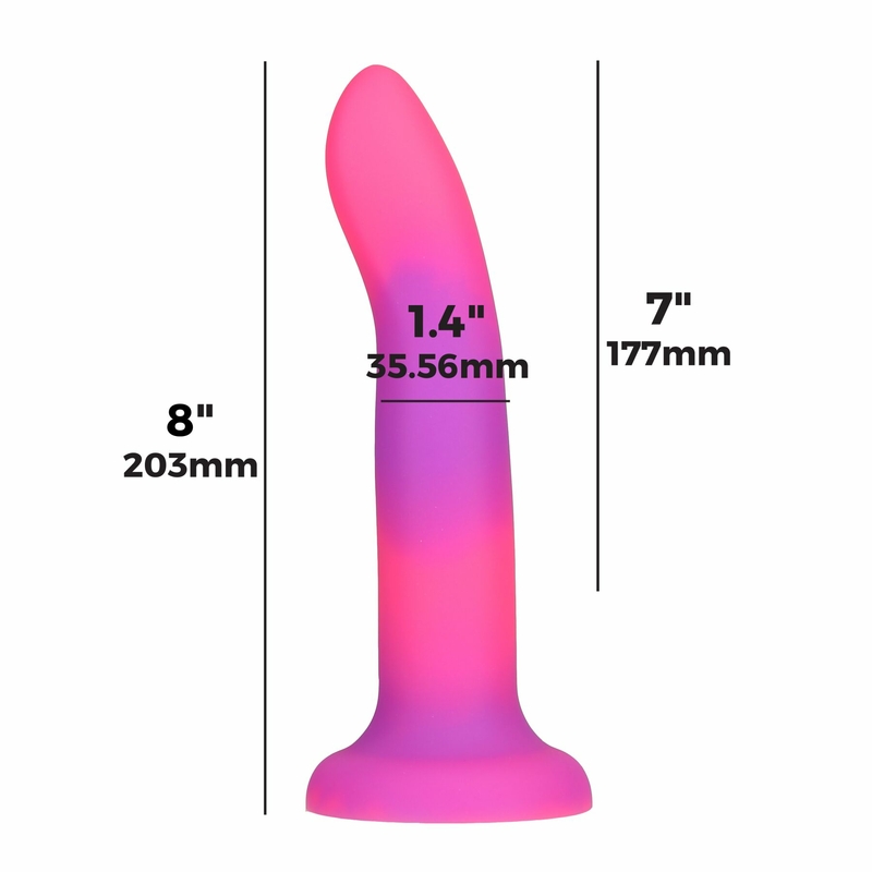 Светящийся в темноте фаллоимитатор ADDICTION Rave 8″ Glow in the Dark Dildo Pink Purple, 20,3 см, фото №5