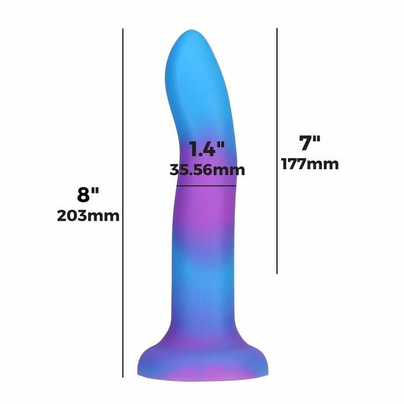 Светящийся в темноте фаллоимитатор ADDICTION Rave 8″ Glow in the Dark Dildo Blue Purple, 20,3 см, numer zdjęcia 5