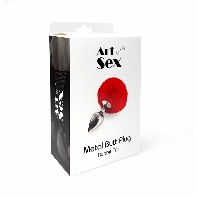 Металлическая анальная пробка М Art of Sex - Metal Butt plug Rabbit Tail, Красный, фото №5